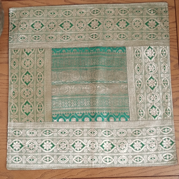 Gorgeous Silk Green Iridescent Patchwork Pillow Sham from India - Picture 7 of 15